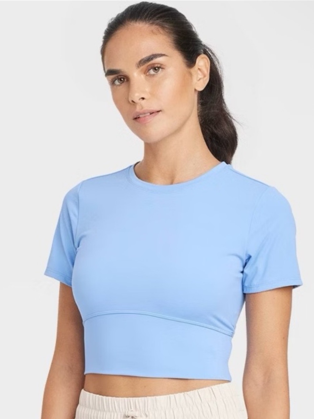 JoyLab - Women’s Blue Active Cropped Fit Short Sleeve Tee Crew Neck